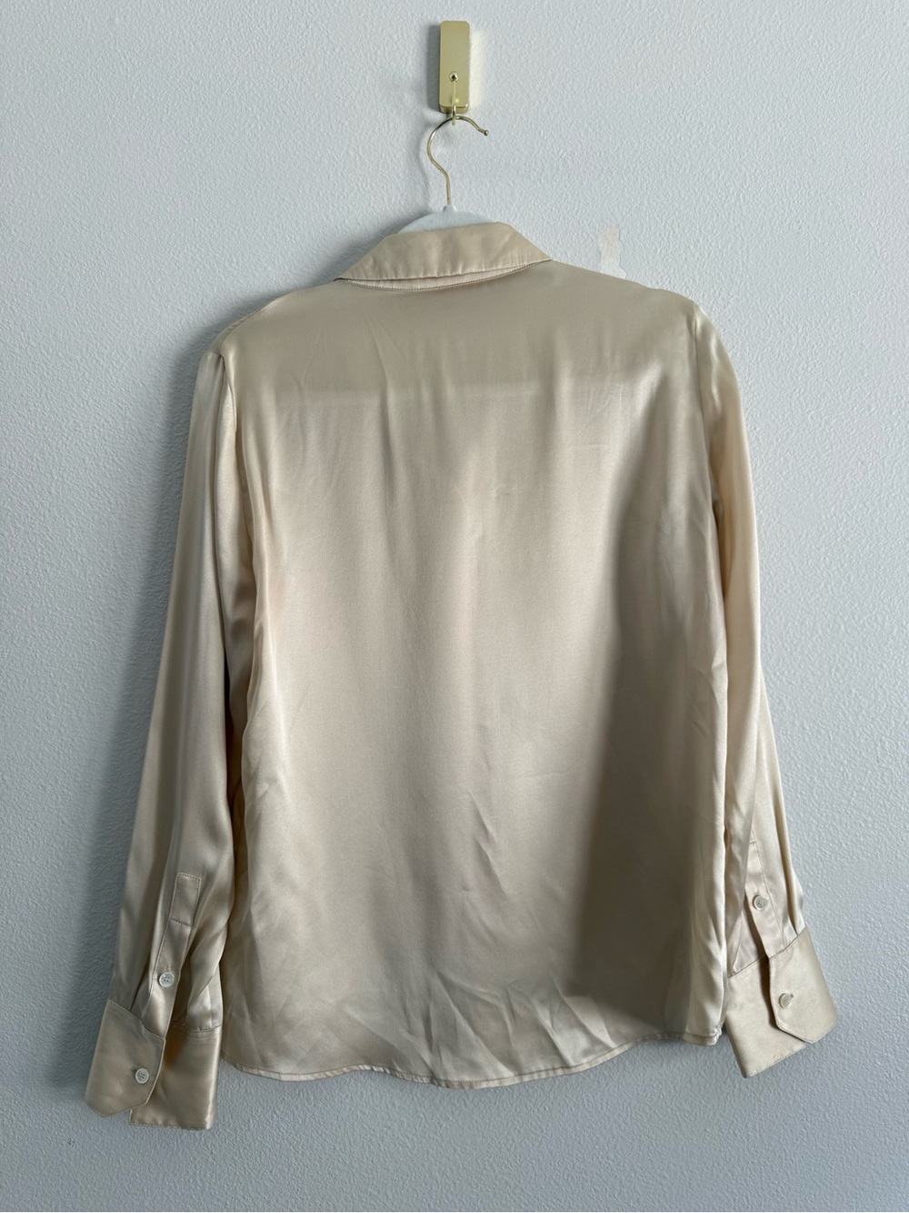 Reformation Sky champagne ivory 100% silk long sleeve button down shirt Sz S - Picture 7 of 8
